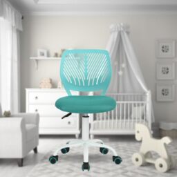 FurnitureR Versatile Kids Work Without Armrests Adjustable Height Colorful Swivel Study Chair for School and Home Office, Turquoise, Metal, 44 x 40 x 87 cm