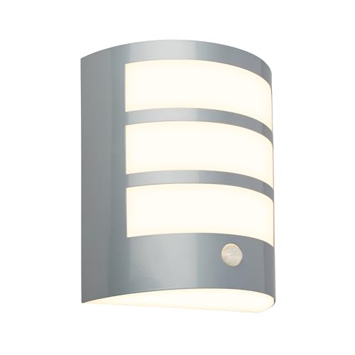 Briloner LED Wall Light Without Power with Motion Sensor Twilight Sensor 20 Seconds Timer Lamp with Battery Outdoor Lighting 18 x 15 x 7 cm Matt Chrome