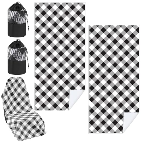 Hahafelt 2 Pack Car Seat Towel Cover with Storage Bag, 63 x 32 Inch Universal Non Slip Waterproof Sweat Protector for Car, Gym Workout Swimming Running, Machine Washable (Retro Plaid)