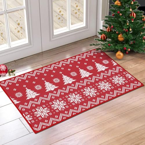 Garvee Doormat, Washable Entrance Mat, Non-Slip for Indoor and Outdoor Use, Home, Kitchen, Portal, Ideal for Christmas, Rustic House, Farm, 50 x 80 cm, Red