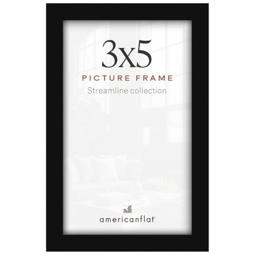 Americanflat 3x5 Picture Frame with Polished Crystal-Clear Glass - Streamline Collection - Thin Border Photo Frame for Tabletop Display - Easel Stand Included - Black