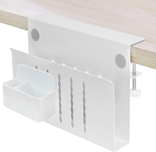 "Osseph 2 In 1 Side Desk Storage, 12 x 8 Inch Clamp On Organizer With Anti-Scratch Pad & Magnetic Pen Holder, No Drill Hanging Under Desk Laptop Holder Fits Flat Edge 0.3"" to 2.3"""