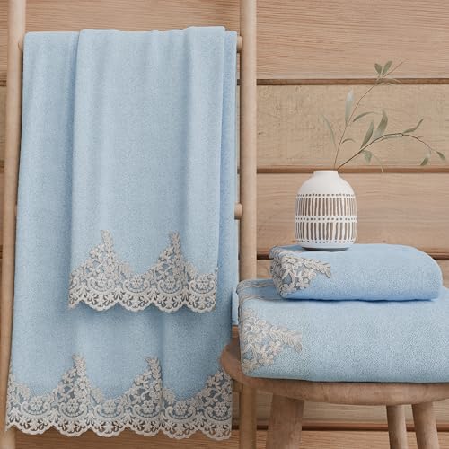 PETTI Artigiani Italiani - 100% Cotton Terry Bath Towels, 1+1 Towel Set, 2 Pieces 1 Face Towel and 1 Hand Towel, Light Blue