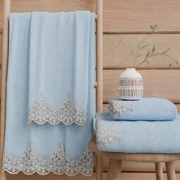 PETTI Artigiani Italiani - 100% Cotton Terry Bath Towels, 1+1 Towel Set, 2 Pieces 1 Face Towel and 1 Hand Towel, Light Blue