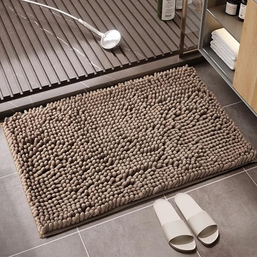 GC GAVENO CAVAILIA Faux Fur Bath Mat 1Piece - Bathroom Mat Fluffy Rug Large Bath Mat Non Slip 50 x 80cm - Super Absorbent & Quick Dry Thick Shaggy Bathmat Extra Soft Pedestal Mats, Camel