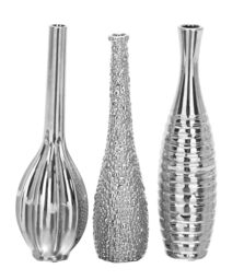 "Deco 79 Ceramic Bud Vase with Varying Patterns, Set of 3 3""W, 12""H, Silver"