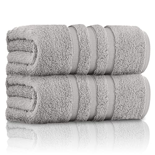 GC GAVENO CAVAILIA Pack of 2 Ultra Soft Super Absorbent Bath Sheets, 550 GSM 100% Cotton Line Texture Towels, Silver, 80x140 Cm