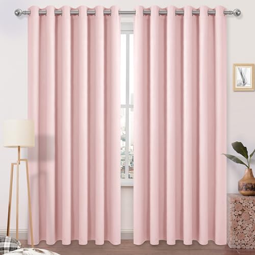DWCN Blackout Curtains 84 Inches Long, Room Drakening Curtains for Bedroom, Solid Grommet Living Room Curtains Extra Wide Curtains, Blush Pink, W70 x L84 Inch, Set of 2