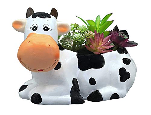 "Sixdrop Cow Planter Pot - 9"" - Cow Print Party Decoration - Cow Stuff Garden Backyard Flower Ceramic Succulent Planter - UFO Cow Theme Decoration La Vaca"