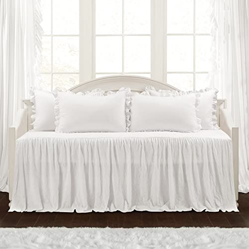 "Lush Decor Ruffle Skirt Daybed Cover Set - 5 Piece Luxurious Farmhouse Bedding Set - Elegant, Charming Ruffle Detail - Timeless Style & Classic Design - Soft and Lightweight - 39"" W x 75"" L, White"