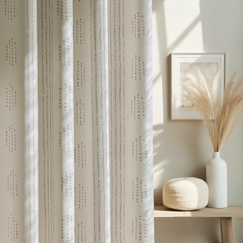 ugoutry 100% Taupe Boho Blackout Curtains 96 Inch Rustic Grommet 2 Panels - Geometric Striped Patterned, Farmhouse Drapes, Taupe on Beige, Thermal Insulated, Room Darkening, for Living Room, Grommet