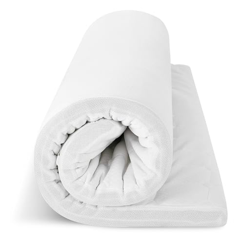 EGO HOME 160 x 200 cm Mattress Topper, 7-Zone Memory Foam, Oeko-Tex Certified, Non-Slip, Removable Cover, Breathable, Medium Firmness