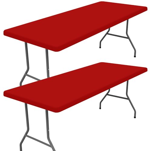 "Moosfor Spandex 4 Foot Rectangle Table Cloth 2 Pack, Elastic Fitted Tablecloths for Picnic, Stretch Washable Patio Table Cover for Outdoor, Camping, Banquet and Parties (Red, 30""x48"")"