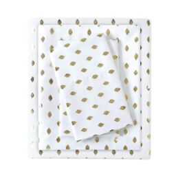 "Intelligent Design Microfiber Cozy Bed Sheet Set, Modern All Season Bedding & Pillowcases, Premium 14"" Elastic Pocket Fits up to 16"" Mattress, Queen White/Gold Metallic Dot 4 Piece"
