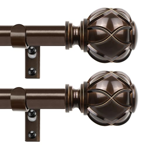 Curtain Rods 2 Pack 66 to 120 Inch, HOTOZON Curtain Rods for Windows, 3/4 Inch Single Drapery Rod with Netted Finials, Antique Bronze