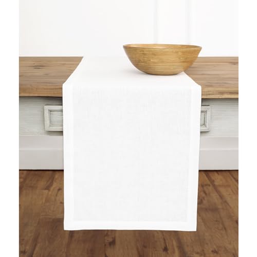 Solino Home Linen White Table Runner 156 Inches Long - 100% Pure Linen Extra Long Table Runner 14 x 156 Inch for Christmas, Fall, Autumn, Halloween, Thanksgiving - Fete