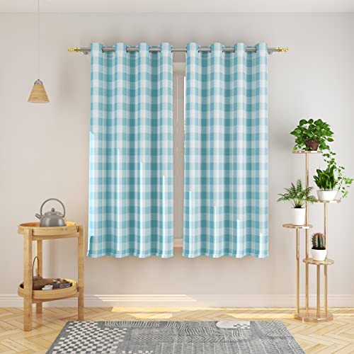 Natus Weaver Curtains Sky Blue and White Buffalo Gingham Check Curtain Panels 63 inches Long Living Room Drapes Plaid Checker Kitchen Bedroom Window Treatment Set 2 Panels Grommet Top