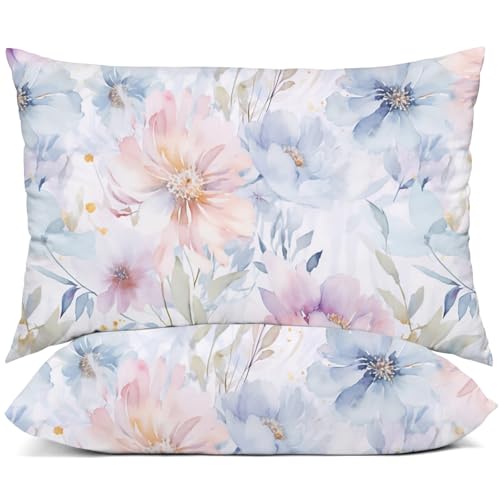 "YIYEA Standard Pillow Cases Set of 2, Ultra Soft Double Brushed Microfiber Pillowcases Standard, Floral Bed Pillow Covers, Fade Resistant, Easy Slip-On (20""x26"")"