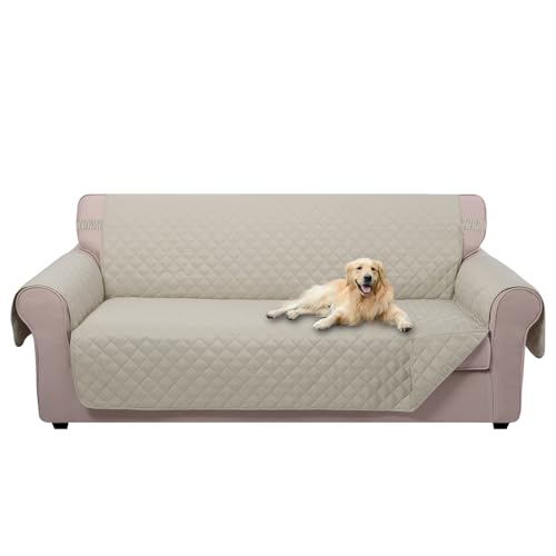 U-NICE HOME Reversible Sofa Cover Couch Cover for Dogs with Elastic Straps Water Resistant Furniture Protector for Pets Couch Cover for 3 Cushion Couch (Sofa, Beige/Beige)