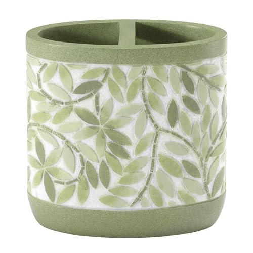 Avanti Linens Accessories Bathroom Essentials, Toothbrush Holder, Green - Hand-Painted Resin Construction, Divided Storage, Toothbrush, Makeup Brush & Grooming Tool Storage, Vanity Organization
