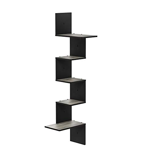 Furinno ROSSI Corner Floating Shelves for Wall, 5-Tier Corner Square Wall Shelf, Radial Wall Mounted Book Shelf, for Bathroom, Bedroom, Living Room, French Oak
