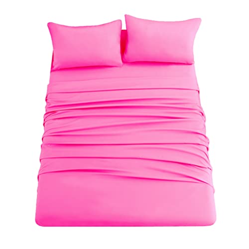 Ghooss Hot Pink Full Sheets Extra Soft Bed Sheets Brushed Microfiber 1800 Sheets - Deep Pocket, Wrinkle & Fade Free - 4 Piece-Hot Pink,Full