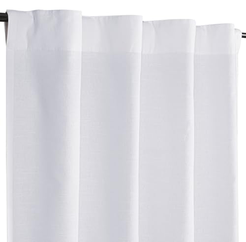 Curtains 108 Inch Length - White Poly Cotton Slub Drapes with Tab Top, Set of 2, Ideal for Bedroom, Living Room, and Office_ 50x108 inch