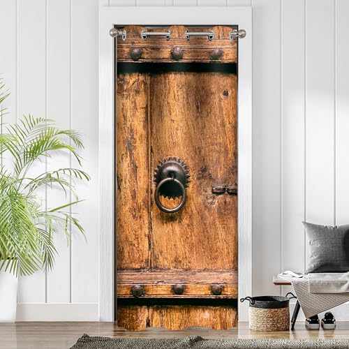 ONINUO Rustic Barn Door Curtains for Doorways, Farmhouse Blackout Privacy Curtain for Doorway, Sound Proof Room Divider Drapes Closet Curtain for Bedroom Living Room, 42 x 80 Inch