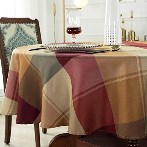 "SASTYBALE Round Tablecloth Checkered Style Polyester Table Cloth Dust-Proof Wrinkle Resistant Heavy Weight Table Cover for Kitchen Dinning Tabletop Decoration (Round,60"" (4-5 Seats), Red)"