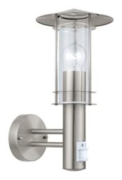 Eglo Outdoor wall Light Lisio, External Porch Lighting with Motion Sensor, Lantern Made of Stainless Steel and Clear Glass, Silver Outside lamp with E27 Socket, IP44