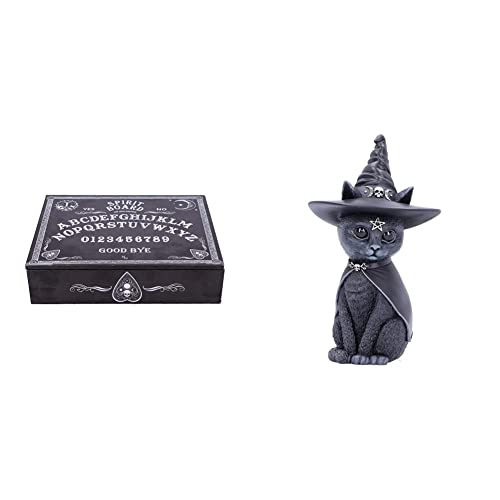 Nemesis Now Black and White Spirit Board and Planchette Jewellery Storage Box with Mirror, MDF, One Size & Purrah Witches Hat Occult Cat Figurine, Black, 13.5cm
