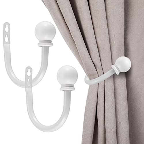 SUMNACON Set of 2 Metal Decorative Curtain Holdbacks, Wall Mounted Window Drapery Tiebacks for Bedroom, Living Room, Office Come with Screws, White