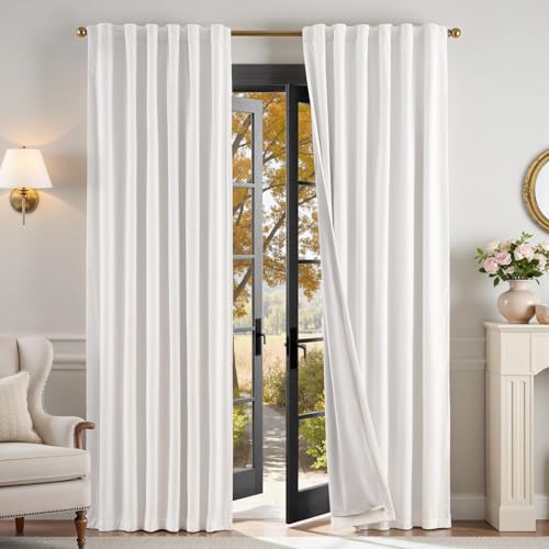 Lazzzy White Blackout Velvet Curtains for Living Room Bedroom 90 Inch Long Insulated Lined Drapes Rod Pocket Modern Window Treatments 2 Panels Set