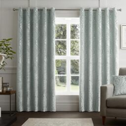 "Curtina - Duck Egg Blue Damask Curtains W66 x L54"" (168 x 137cm) - Light Blue Jacquard Eyelet Curtains - Botanical Luxury Curtains & Drapes for Living Room & Bedroom - Traditional Drapes/Door Curtain"