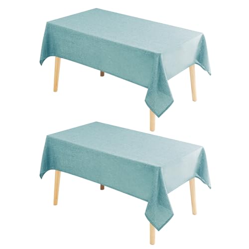 Hiasan 2 Pack Faux Linen Rectangle Tablecloth - Wrinkle and Stain Resistant Washable Table Cloth for Kitchen Dining Room Holiday Table Cover for Party Dinner, Aqua, 60 x 84 Inch