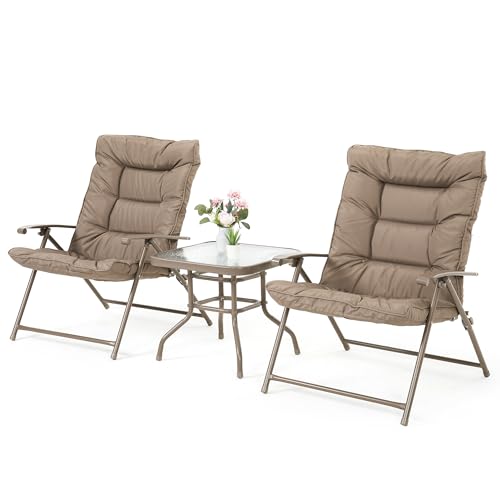 Mondeer Bistro Sets with 2 Foldable Cushioned Lounge for Garden
