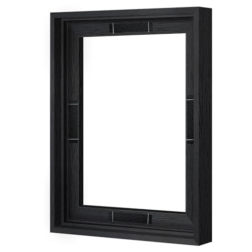 "Abtgt 9x12 Canvas Floating Frame with 0.9"" Deep, Black Floater Frame for Canvas Paintings with Adhesive, Vertical or Horizontal Wall Art frame for Prints Oil Painting Diamond Decor, 1 Pack."