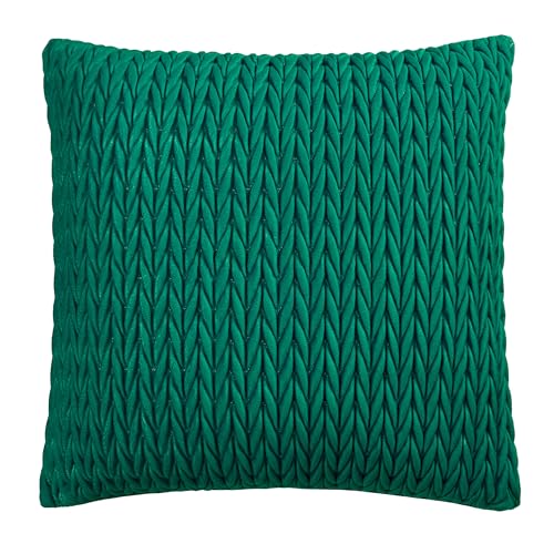 Laurence Llewelyn-Bowen Amory Cushion – Jade Green Plaited Velvet Design, 43x43cm – Filled Decorative Crochet-Style Cushion with Piped Edge – Elegant Statement Home Decor