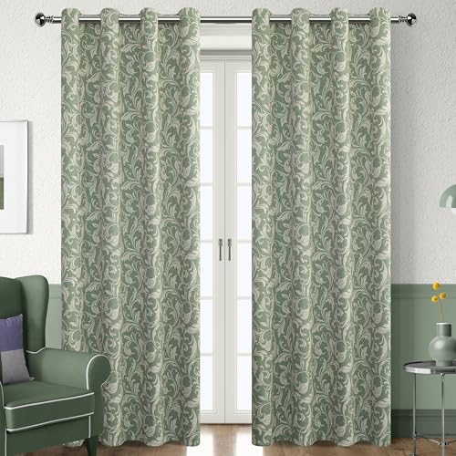 Erbnaryx 80% Blackout Curtains for Bedroom, Green Window Drapes 84 Inch Length for Living Room, Thermal Insulated Grommet Curtains, 2 Panels