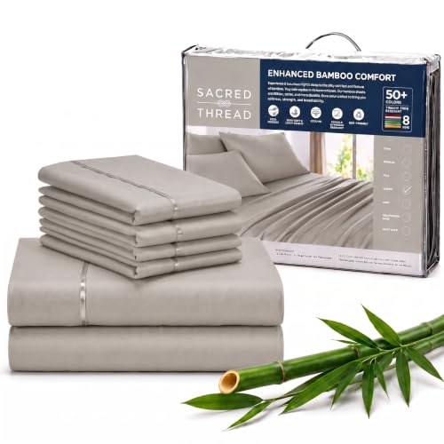 Sacred Thread Rayon Derived from Bamboo Sheets Queen Size, 18'' Deep Pocket Cooling Sheets for Hot Sleepers, 6 PC Cooling Sheets, Queen Size (Antarctica)