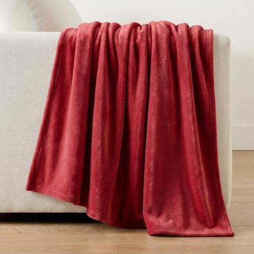 Nautica- Queen Blanket, Super Soft Plush Fleece, Warm & Cozy Bedding (Solid Red, Queen)