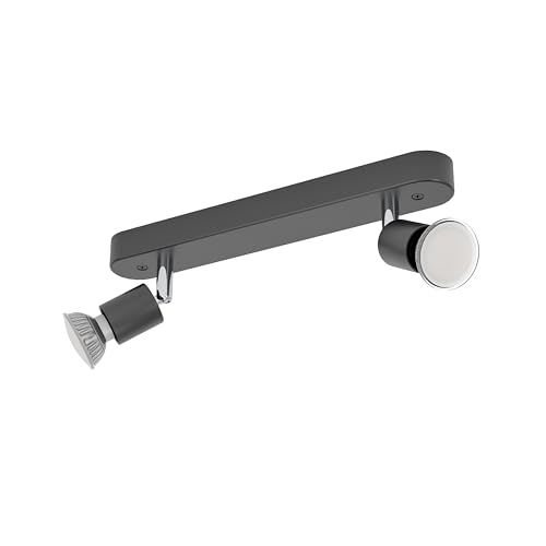 Eglo Ceiling Light Fixture with 2 Spots Stecci-E, Spotlight bar, Bedroom and Hallway Lighting, lamp Made of Black Steel and Plastic, GU10 Socket
