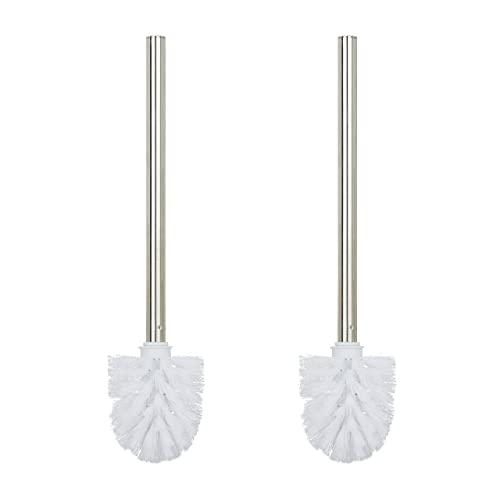 Relaxdays Toilet Brushes, Set of 2, Replacement, Removable Head, Stainless Steel Handle, H x diam. 35 x 8 cm, White
