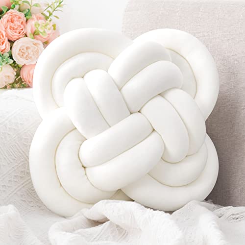 Xiashrk Knot Pillow Ball Xmas, Decorative Throw Pillow Floor Cushion with Soft Plush for Couch, Knotted Square Pillow White Dorm Room Decor Household Throw Knot Decorative Cushion for Bed Living Room