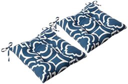 "Pillow Perfect Trellis Indoor/Outdoor Chair Seat Cushion with Ties Tufted, Weather, and Fade Resistant, 18.5"" x 19"", Blue Carmody Navy 2 Count"