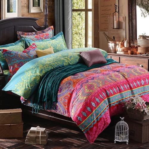 TISPLR Boho Duvet Cover Queen, Brushed Microfiber 3 Pieces Bedding Sets 1 Duvet Cover +2 Pillowcases, Bohemian Colorful Retro Print Duvet, with Zipper Closure, Durable Easy Care