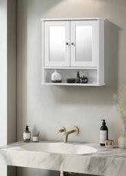 Timber Art Design UK Bathroom Mirror Cabinet with 2 Shelves Wall-Mounted White – Modern Storage for Bathroom Compact & Stylish Mirror Cabinet Space-Saving Organizer