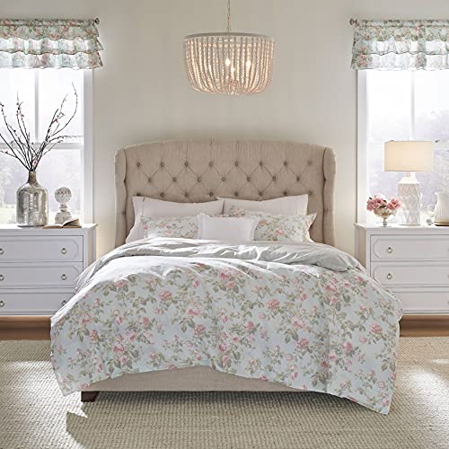 Laura Ashley Home - Queen Duvet Cover Set, Reversible Cotton Bedding with Matching Shams, Breathable Home Decor for All Seasons (Madelynn Blue, Queen)