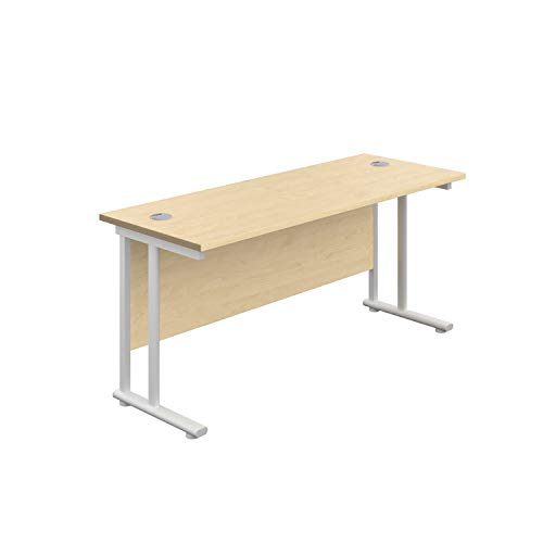 Office Hippo Professional Rectangular Cantilever Office Desk, 160 x 60 x 73 cm, White Frame, Maple Top