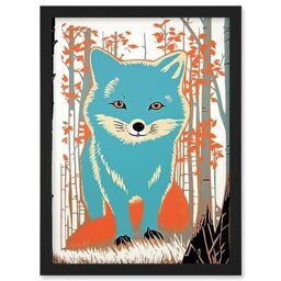 Artery8 Cute Blue Fox Forest Glade Landscape Bright Woodland Baby Animal Kids Bedroom Artwork Framed A3 Wall Art Print